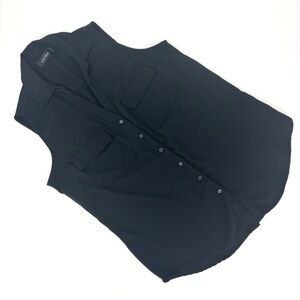 erin blair Black Sleeveless V-Neck Shirt Collar Button Down Top,